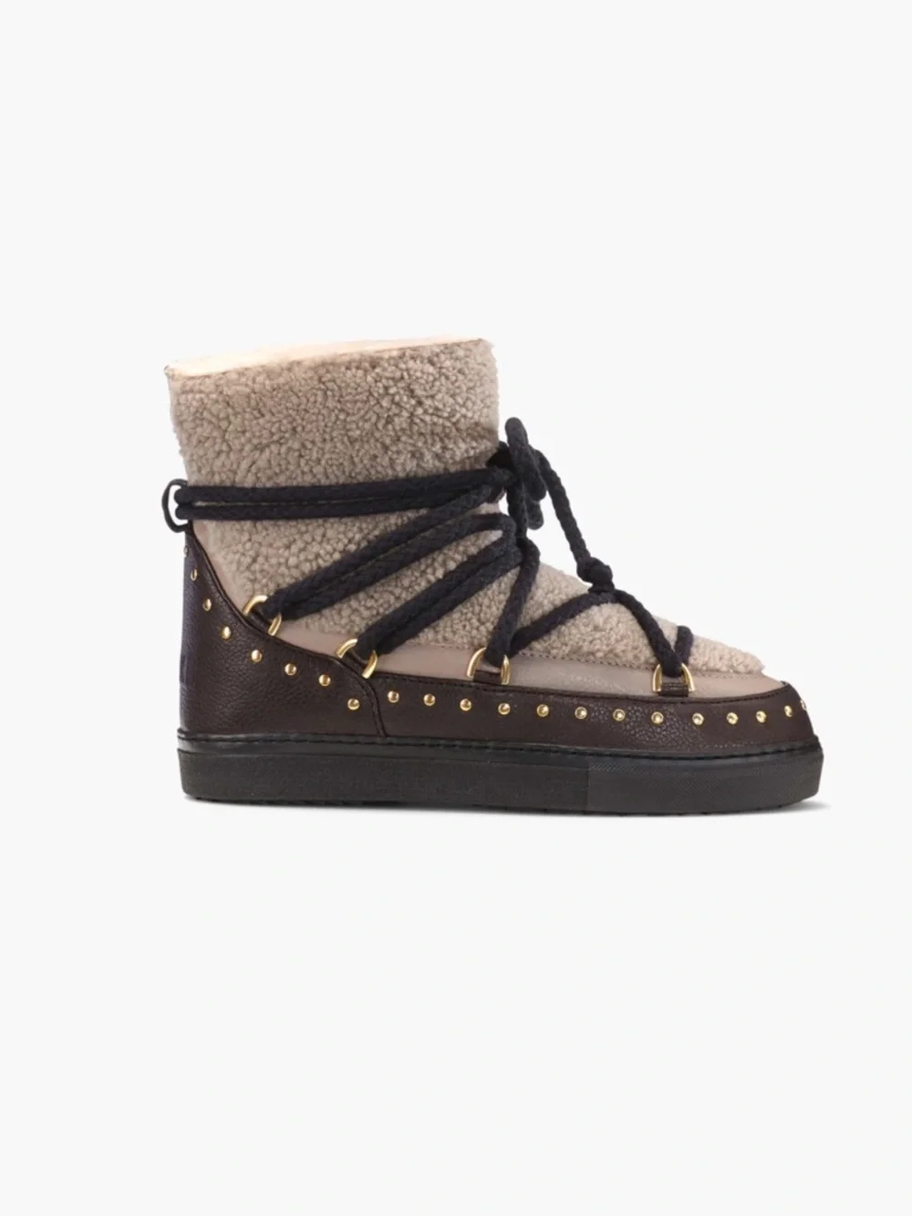 Inuikii Anthropologie Curly Rock Brown Sherpa Lace-Up Winter Boots Cozy Bold